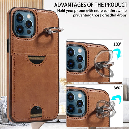 iPhone 12 Pro Max Calf Texture Phone Case with Card Slot & Ring Holder - Durable & Stylish Protection