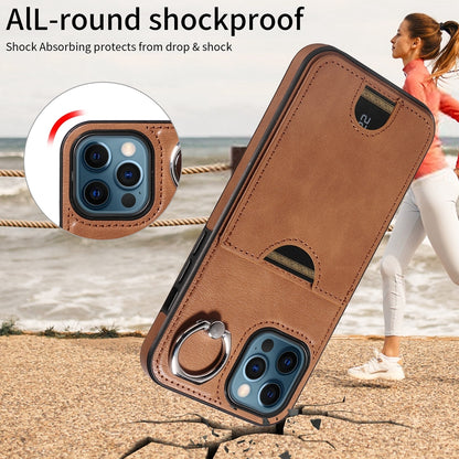 iPhone 12 Pro Max Calf Texture Phone Case with Card Slot & Ring Holder - Durable & Stylish Protection
