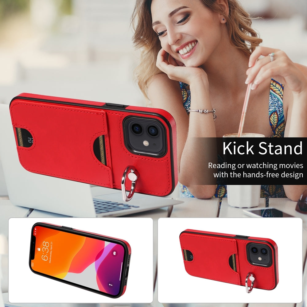iPhone 12/12 Pro Calf Texture Phone Case with Card Slot & Ring Holder - Durable & Stylish Protection