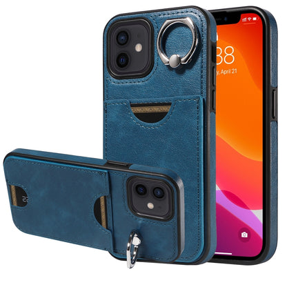 iPhone 12/12 Pro Calf Texture Phone Case with Card Slot & Ring Holder - Durable & Stylish Protection