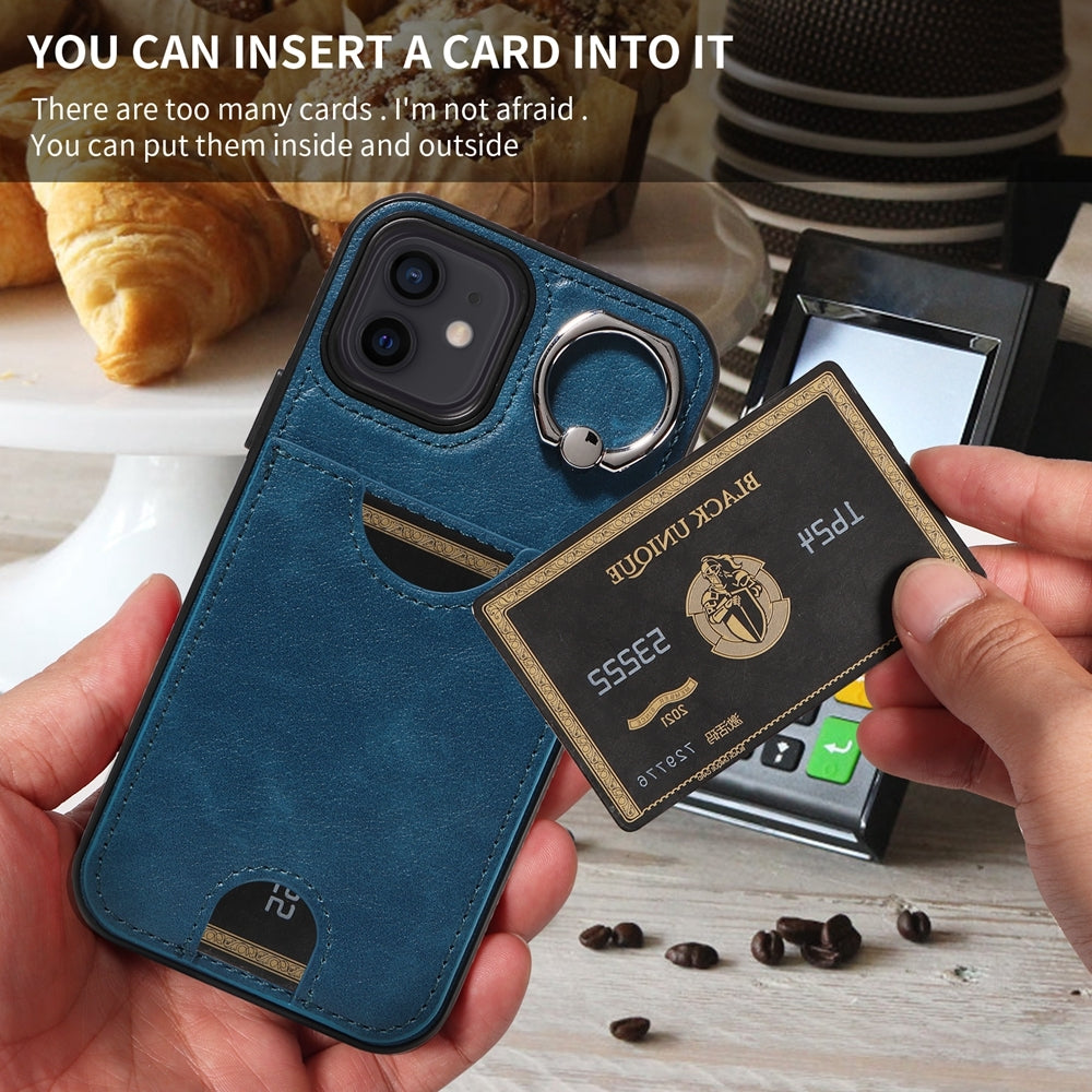 iPhone 12/12 Pro Calf Texture Phone Case with Card Slot & Ring Holder - Durable & Stylish Protection