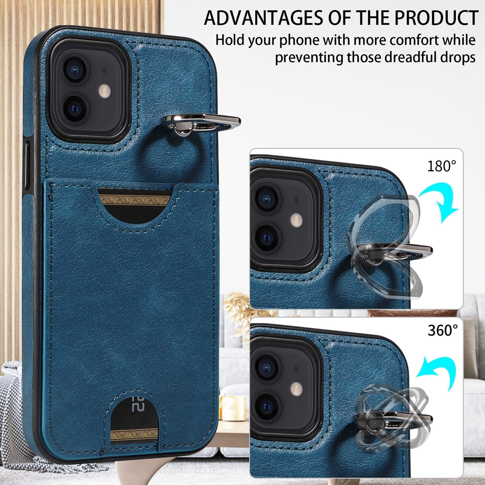 iPhone 12/12 Pro Calf Texture Phone Case with Card Slot & Ring Holder - Durable & Stylish Protection