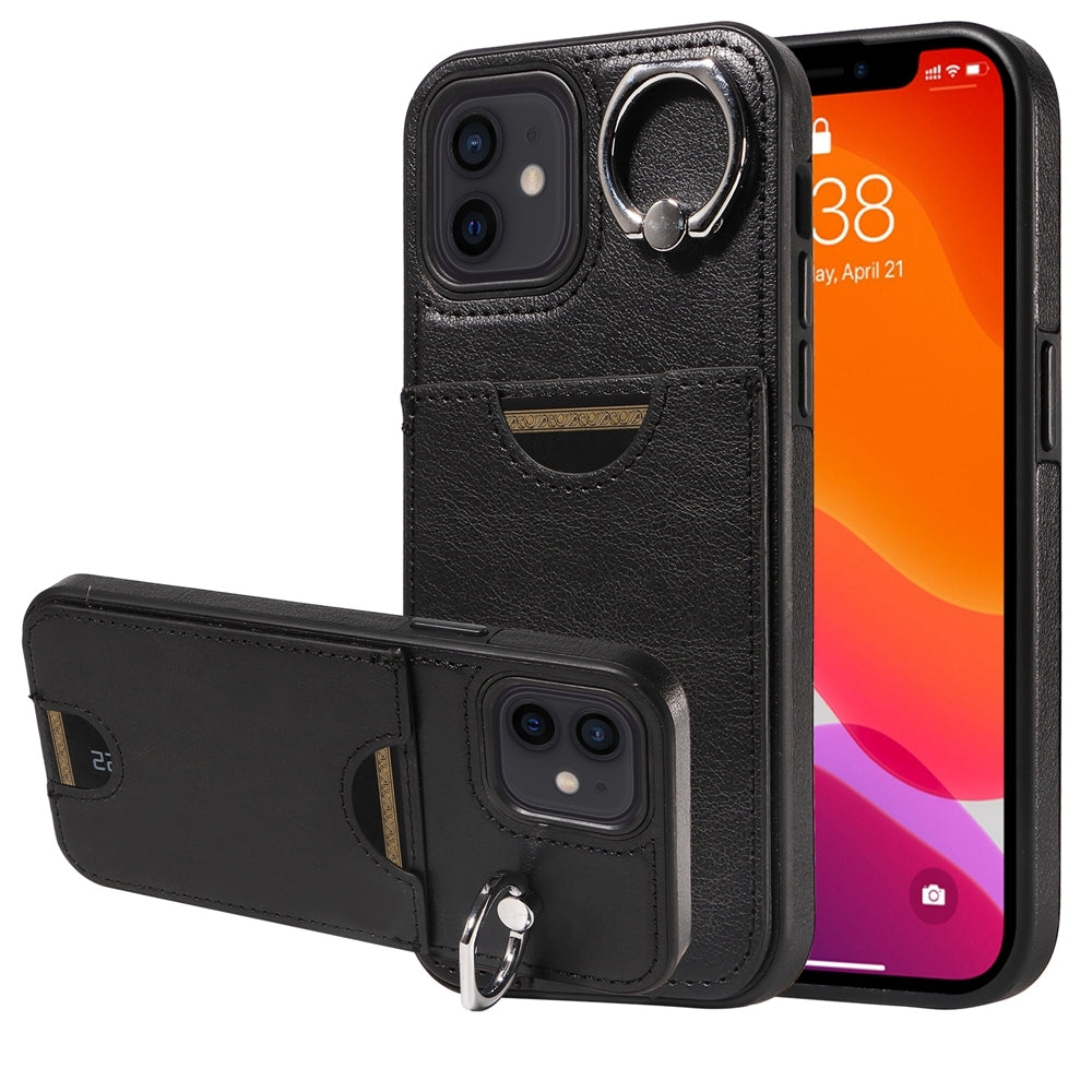 iPhone 12/12 Pro Calf Texture Phone Case with Card Slot & Ring Holder - Durable & Stylish Protection
