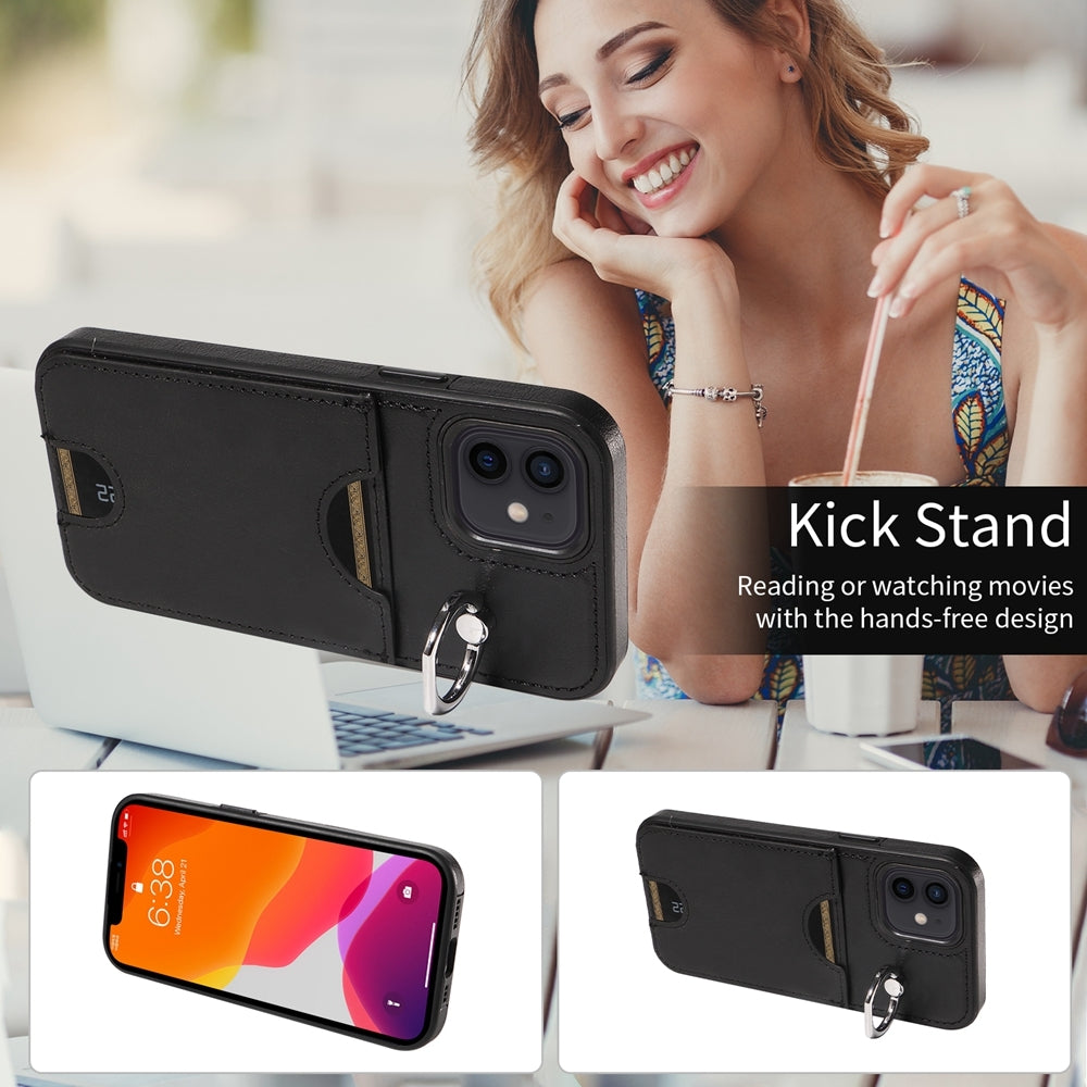 iPhone 12/12 Pro Calf Texture Phone Case with Card Slot & Ring Holder - Durable & Stylish Protection