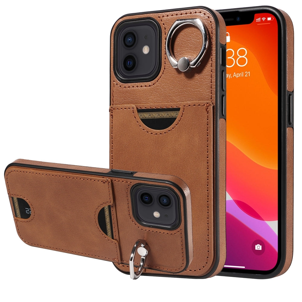 iPhone 12/12 Pro Calf Texture Phone Case with Card Slot & Ring Holder - Durable & Stylish Protection