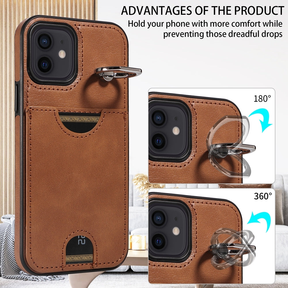 iPhone 12/12 Pro Calf Texture Phone Case with Card Slot & Ring Holder - Durable & Stylish Protection