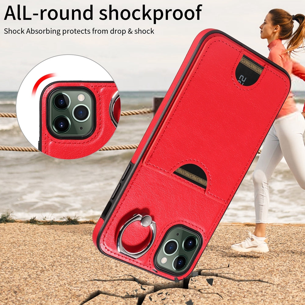 iPhone 11 Pro Max Calf Texture Phone Case with Card Slot & Ring Holder - Durable & Stylish Protection