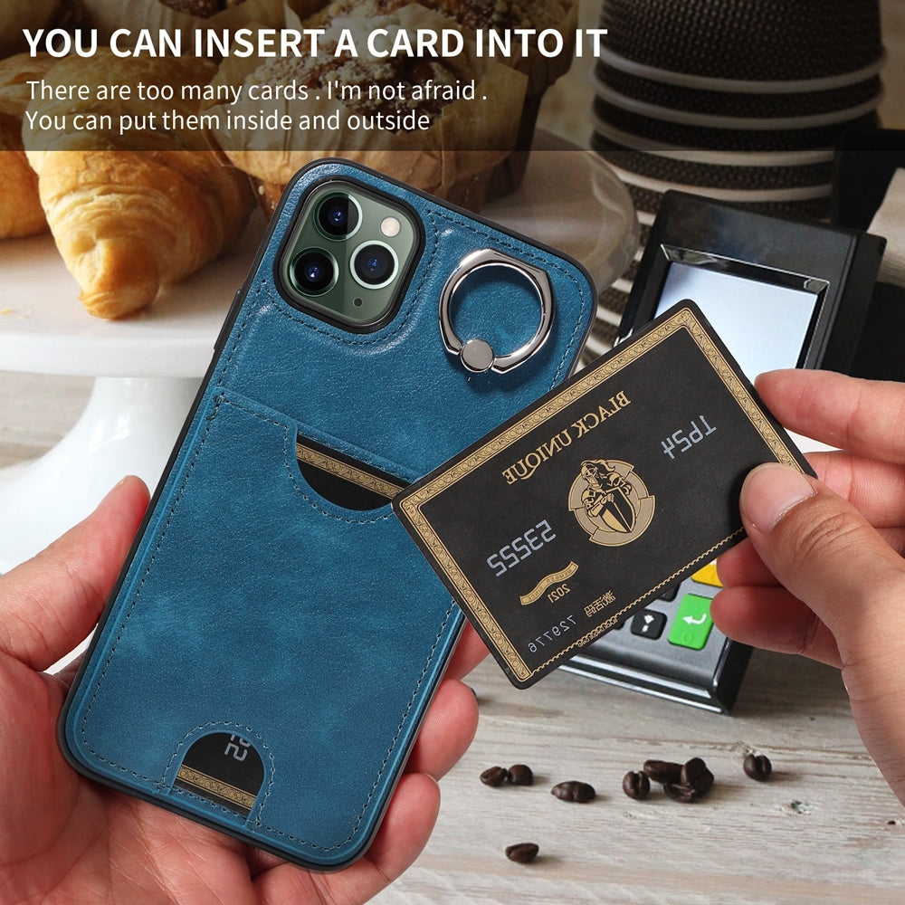 iPhone 11 Pro Max Calf Texture Phone Case with Card Slot & Ring Holder - Durable & Stylish Protection