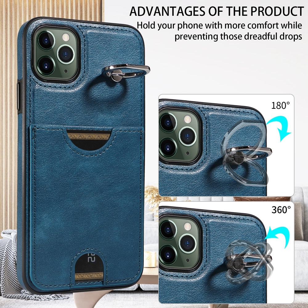 iPhone 11 Pro Max Calf Texture Phone Case with Card Slot & Ring Holder - Durable & Stylish Protection
