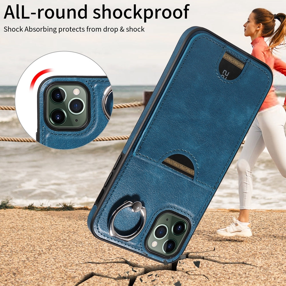iPhone 11 Pro Max Calf Texture Phone Case with Card Slot & Ring Holder - Durable & Stylish Protection