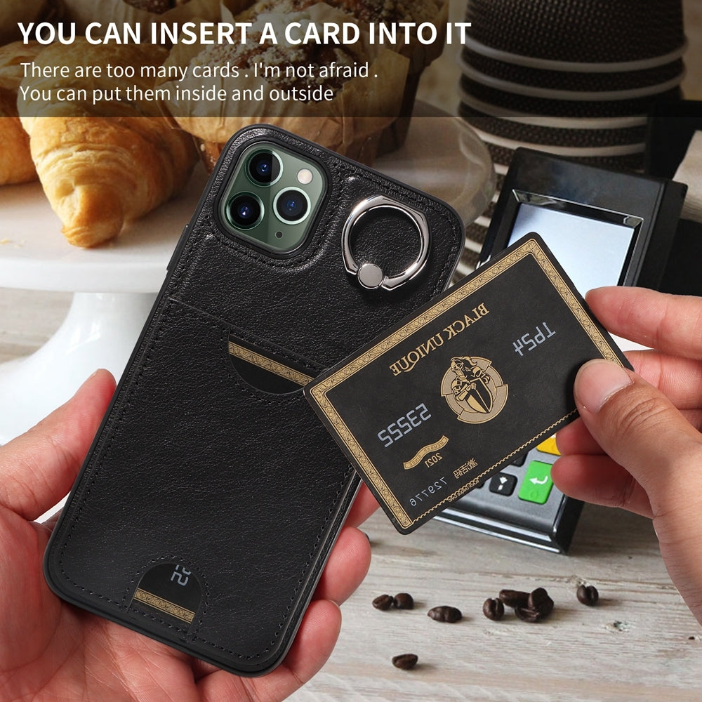 iPhone 11 Pro Max Calf Texture Phone Case with Card Slot & Ring Holder - Durable & Stylish Protection