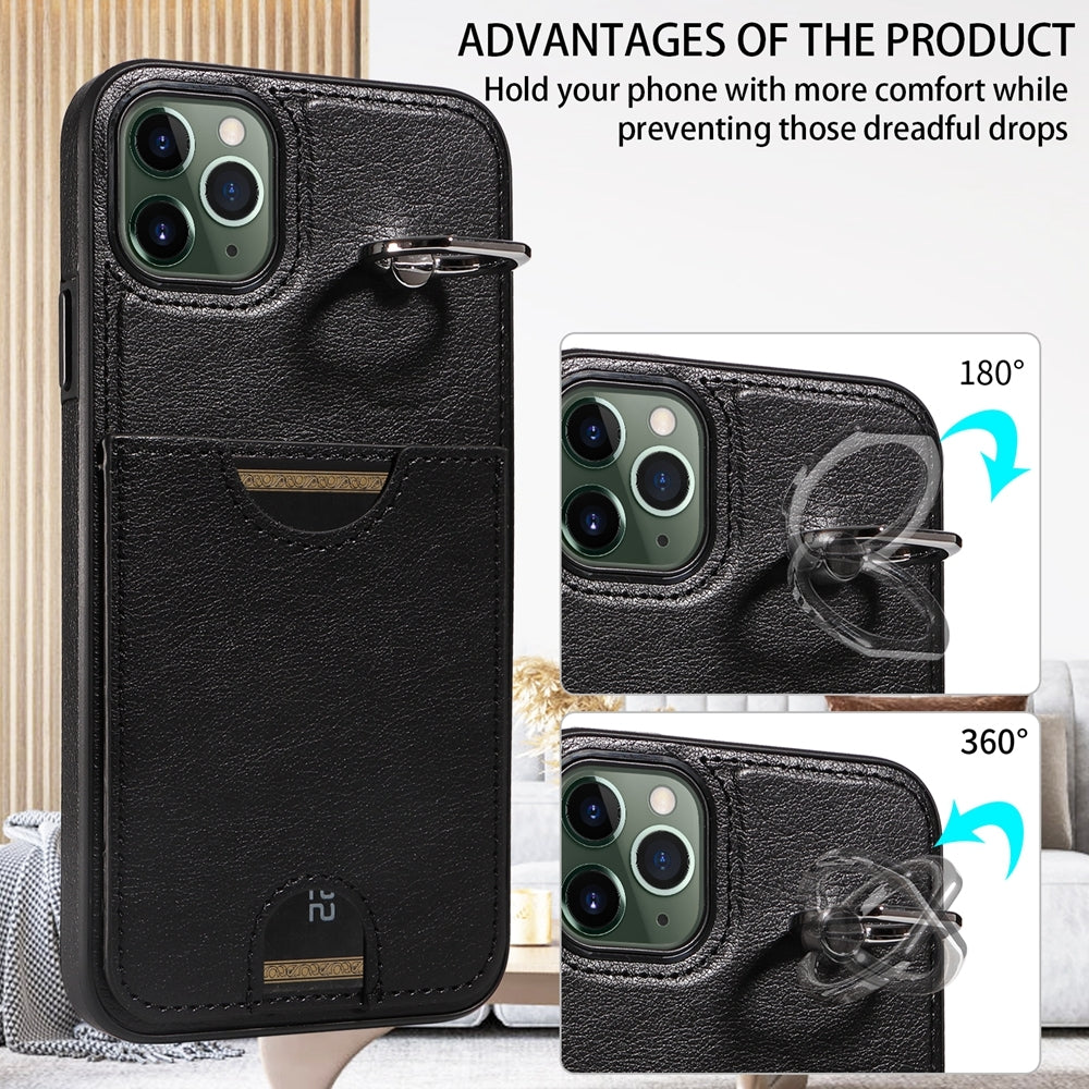 iPhone 11 Pro Max Calf Texture Phone Case with Card Slot & Ring Holder - Durable & Stylish Protection