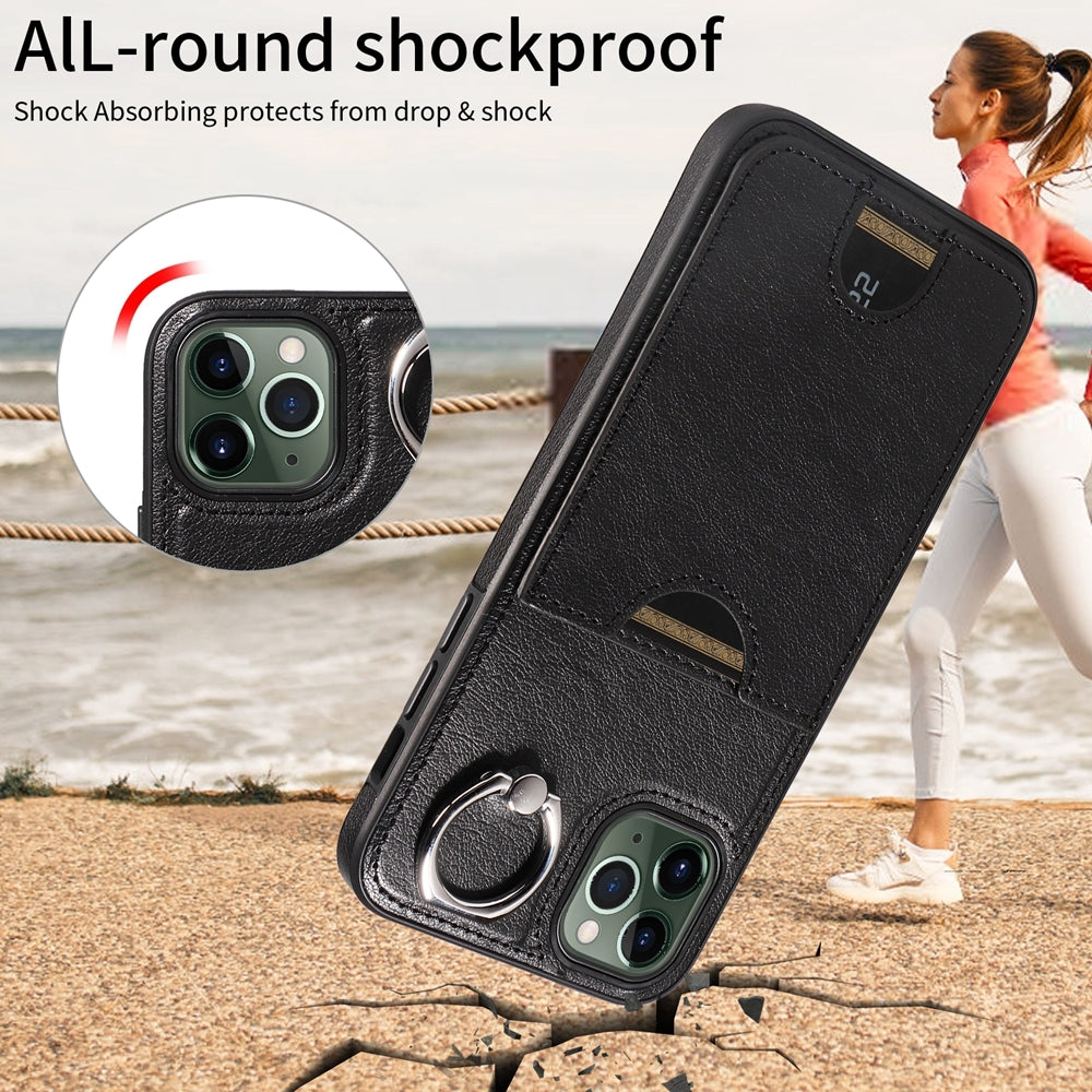 iPhone 11 Pro Max Calf Texture Phone Case with Card Slot & Ring Holder - Durable & Stylish Protection