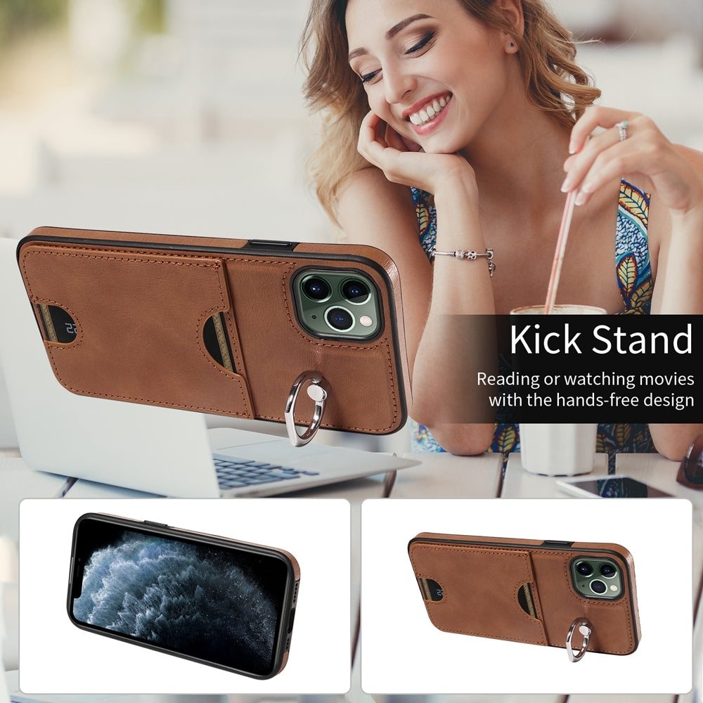 iPhone 11 Pro Max Calf Texture Phone Case with Card Slot & Ring Holder - Durable & Stylish Protection