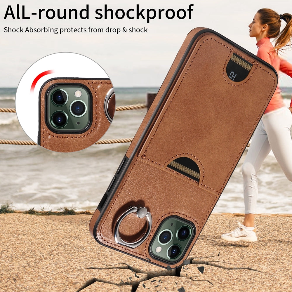 iPhone 11 Pro Max Calf Texture Phone Case with Card Slot & Ring Holder - Durable & Stylish Protection