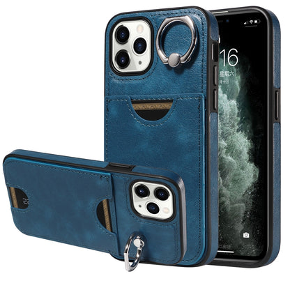 iPhone 11 Pro Calf Texture Phone Case with Card Slot & Ring Holder - Durable & Stylish Protection
