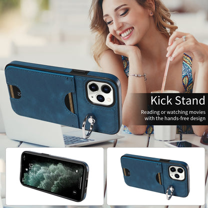 iPhone 11 Pro Calf Texture Phone Case with Card Slot & Ring Holder - Durable & Stylish Protection
