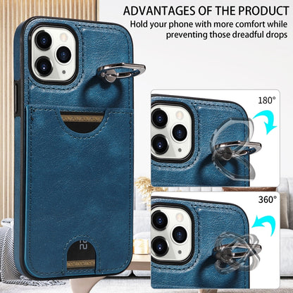 iPhone 11 Pro Calf Texture Phone Case with Card Slot & Ring Holder - Durable & Stylish Protection