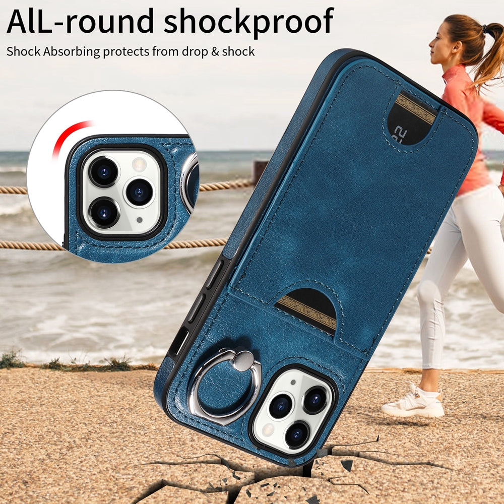 iPhone 11 Pro Calf Texture Phone Case with Card Slot & Ring Holder - Durable & Stylish Protection