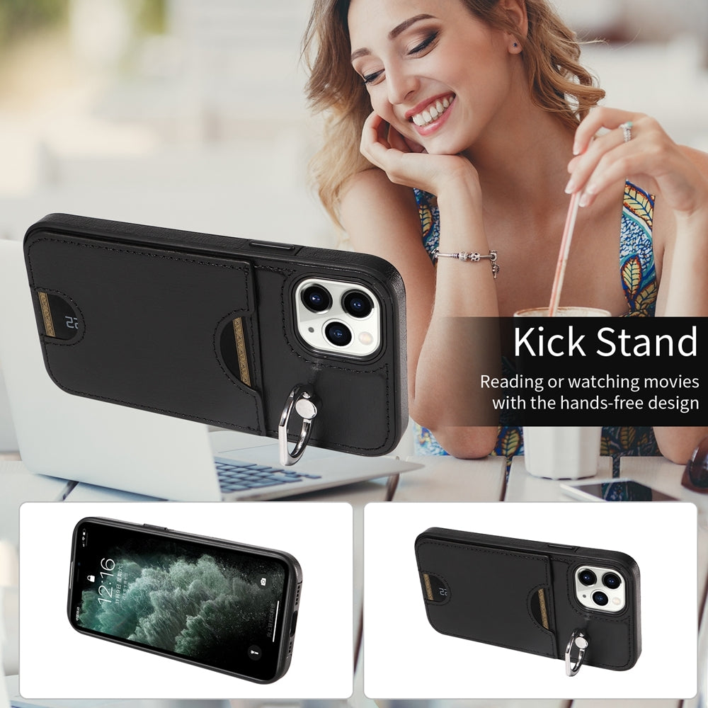 iPhone 11 Pro Calf Texture Phone Case with Card Slot & Ring Holder - Durable & Stylish Protection