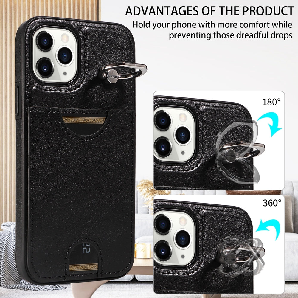 iPhone 11 Pro Calf Texture Phone Case with Card Slot & Ring Holder - Durable & Stylish Protection