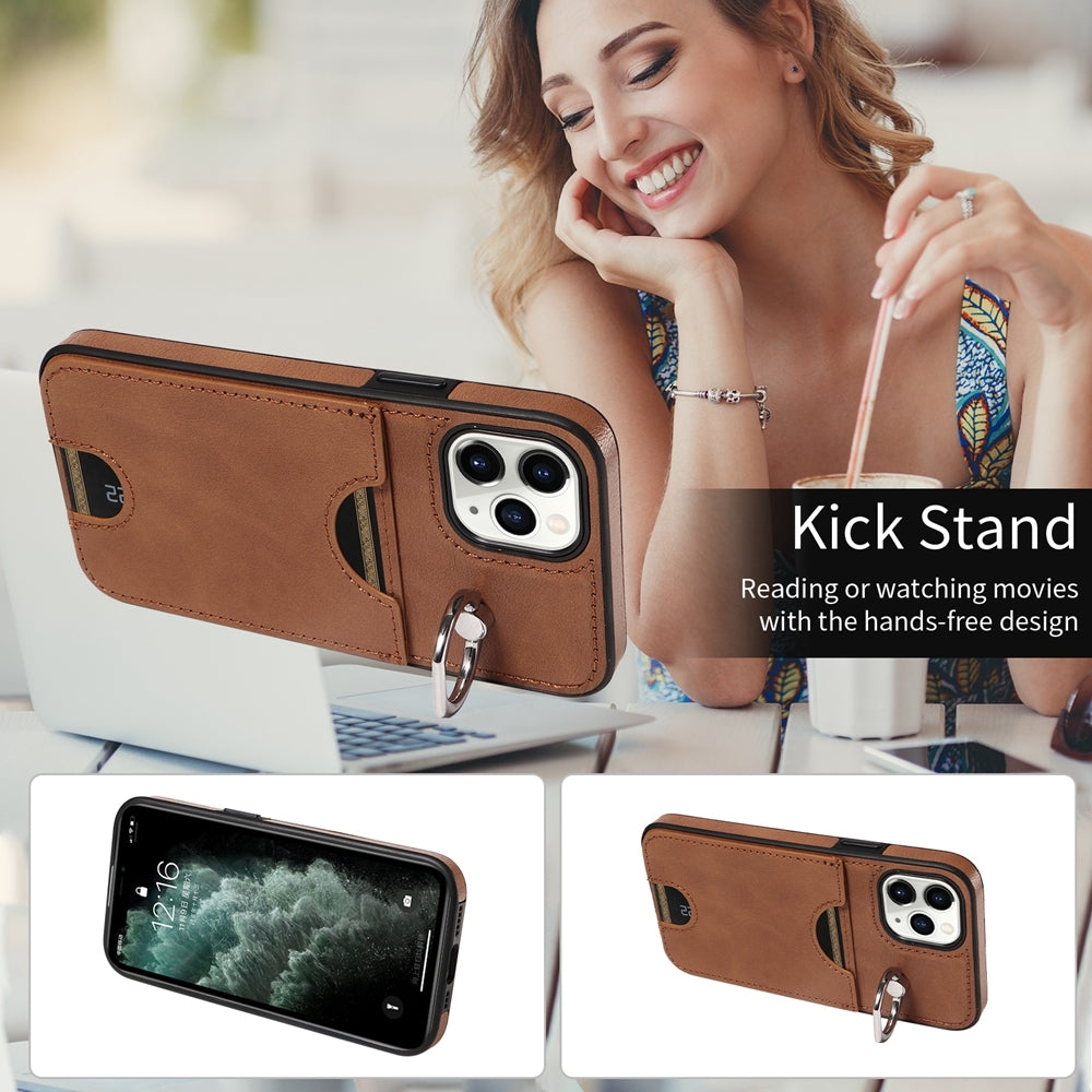 iPhone 11 Pro Calf Texture Phone Case with Card Slot & Ring Holder - Durable & Stylish Protection
