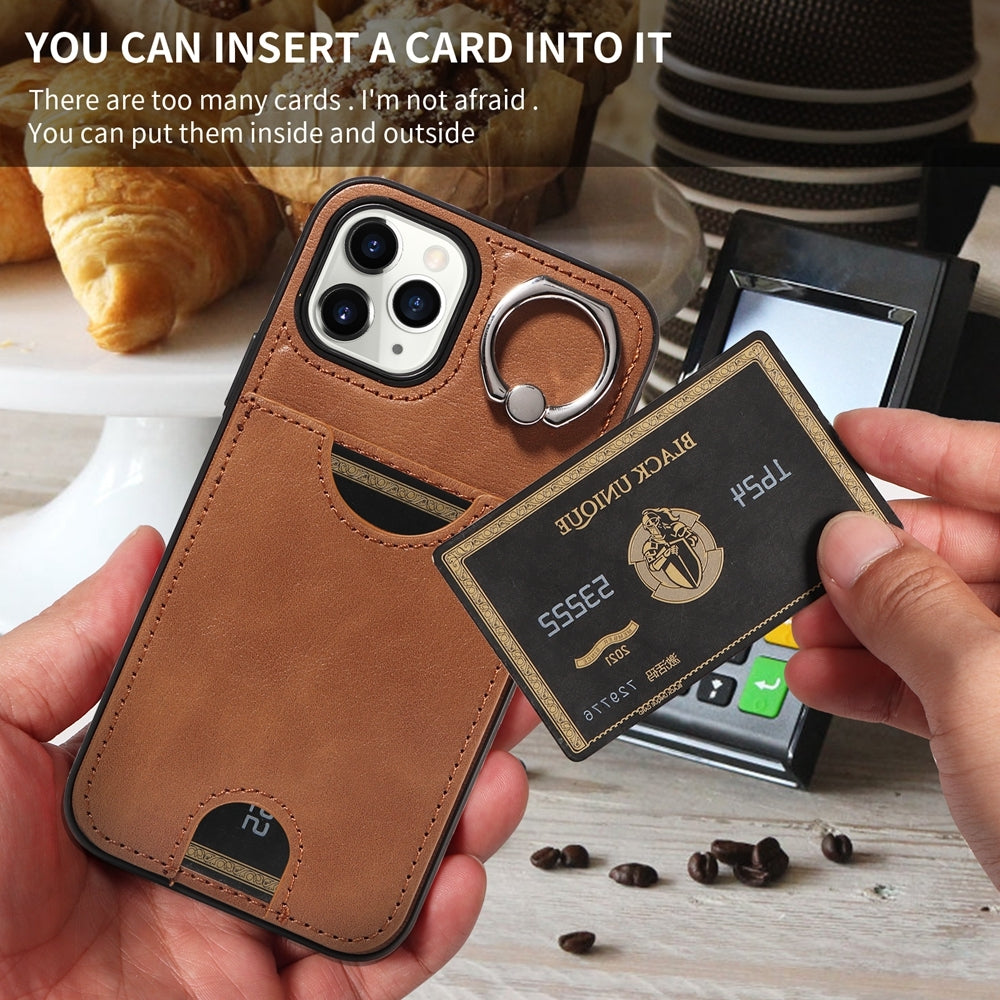 iPhone 11 Pro Calf Texture Phone Case with Card Slot & Ring Holder - Durable & Stylish Protection