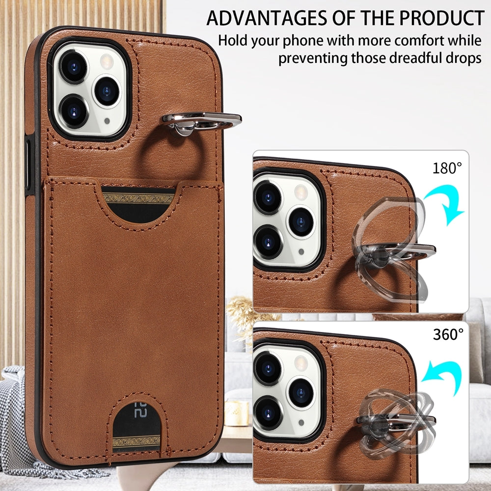iPhone 11 Pro Calf Texture Phone Case with Card Slot & Ring Holder - Durable & Stylish Protection