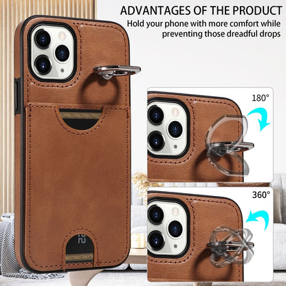 iPhone 11 Pro Calf Texture Phone Case with Card Slot & Ring Holder - Durable & Stylish Protection