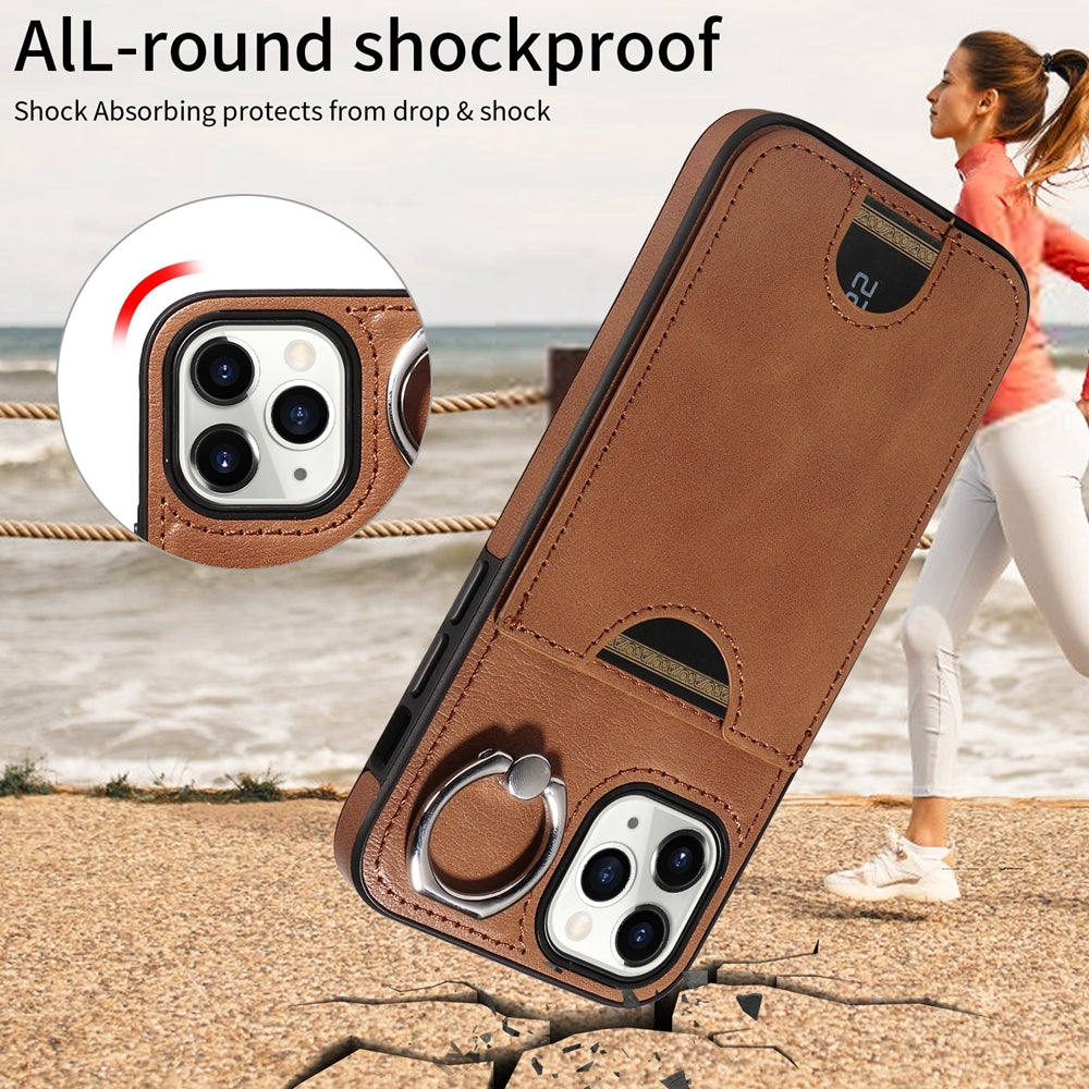 iPhone 11 Pro Calf Texture Phone Case with Card Slot & Ring Holder - Durable & Stylish Protection
