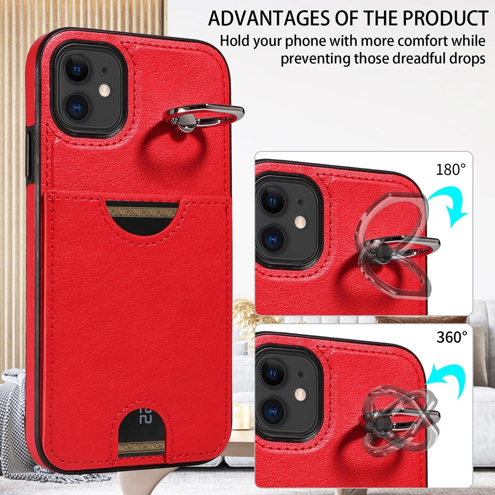 iPhone 11 Calf Texture Phone Case with Card Slot & Ring Holder - Durable & Stylish Protection
