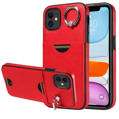 iPhone 11 Calf Texture Phone Case with Card Slot & Ring Holder - Durable & Stylish Protection
