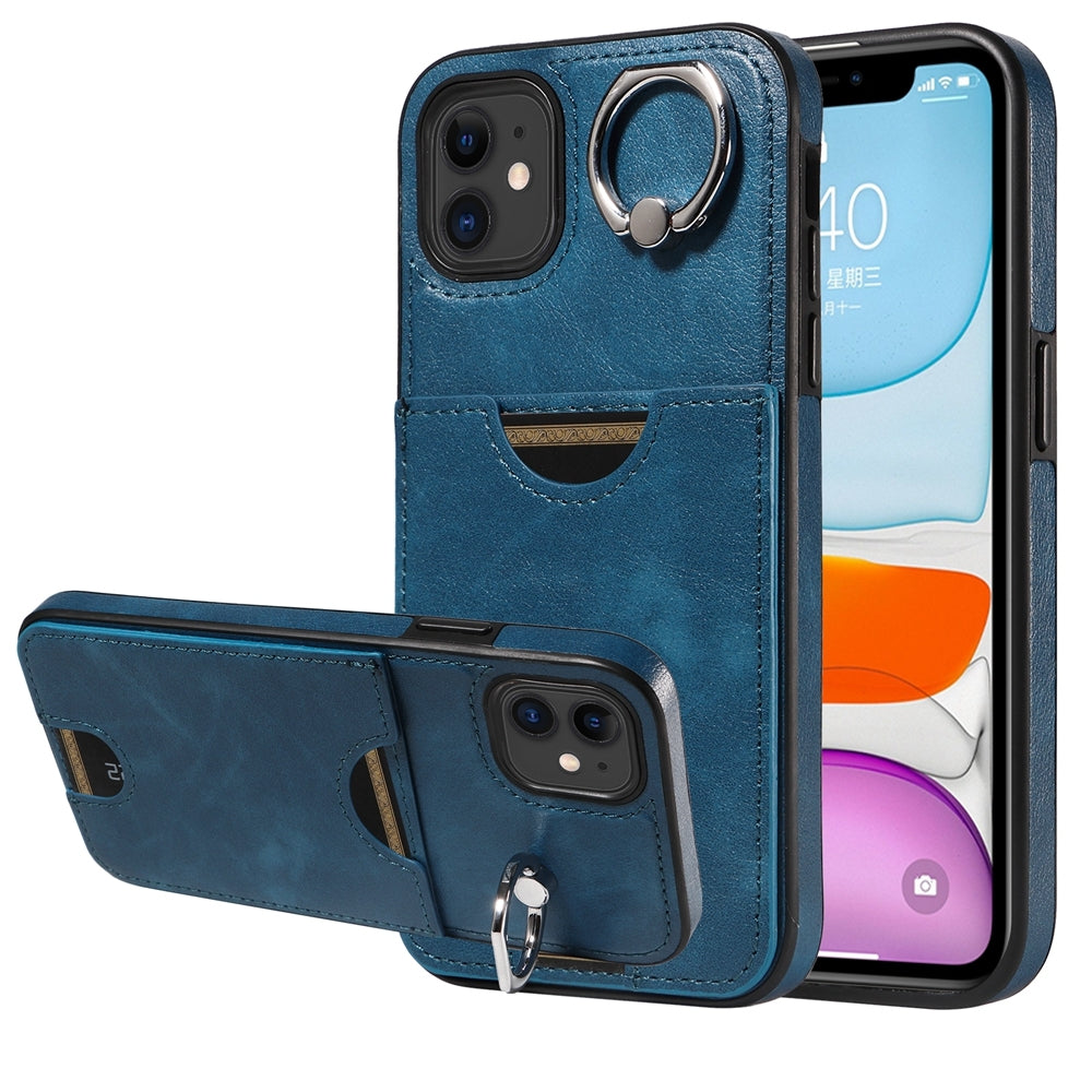 iPhone 11 Calf Texture Phone Case with Card Slot & Ring Holder - Durable & Stylish Protection