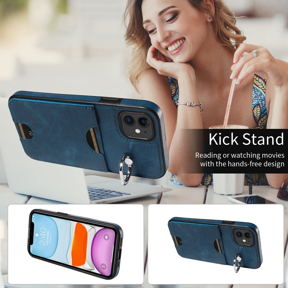 iPhone 11 Calf Texture Phone Case with Card Slot & Ring Holder - Durable & Stylish Protection
