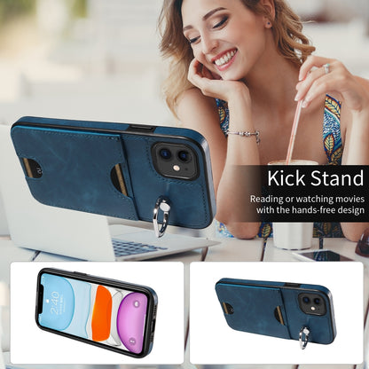 iPhone 11 Calf Texture Phone Case with Card Slot & Ring Holder - Durable & Stylish Protection
