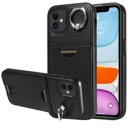 iPhone 11 Calf Texture Phone Case with Card Slot & Ring Holder - Durable & Stylish Protection