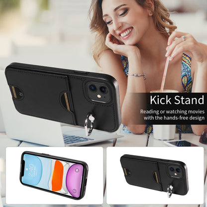 iPhone 11 Calf Texture Phone Case with Card Slot & Ring Holder - Durable & Stylish Protection