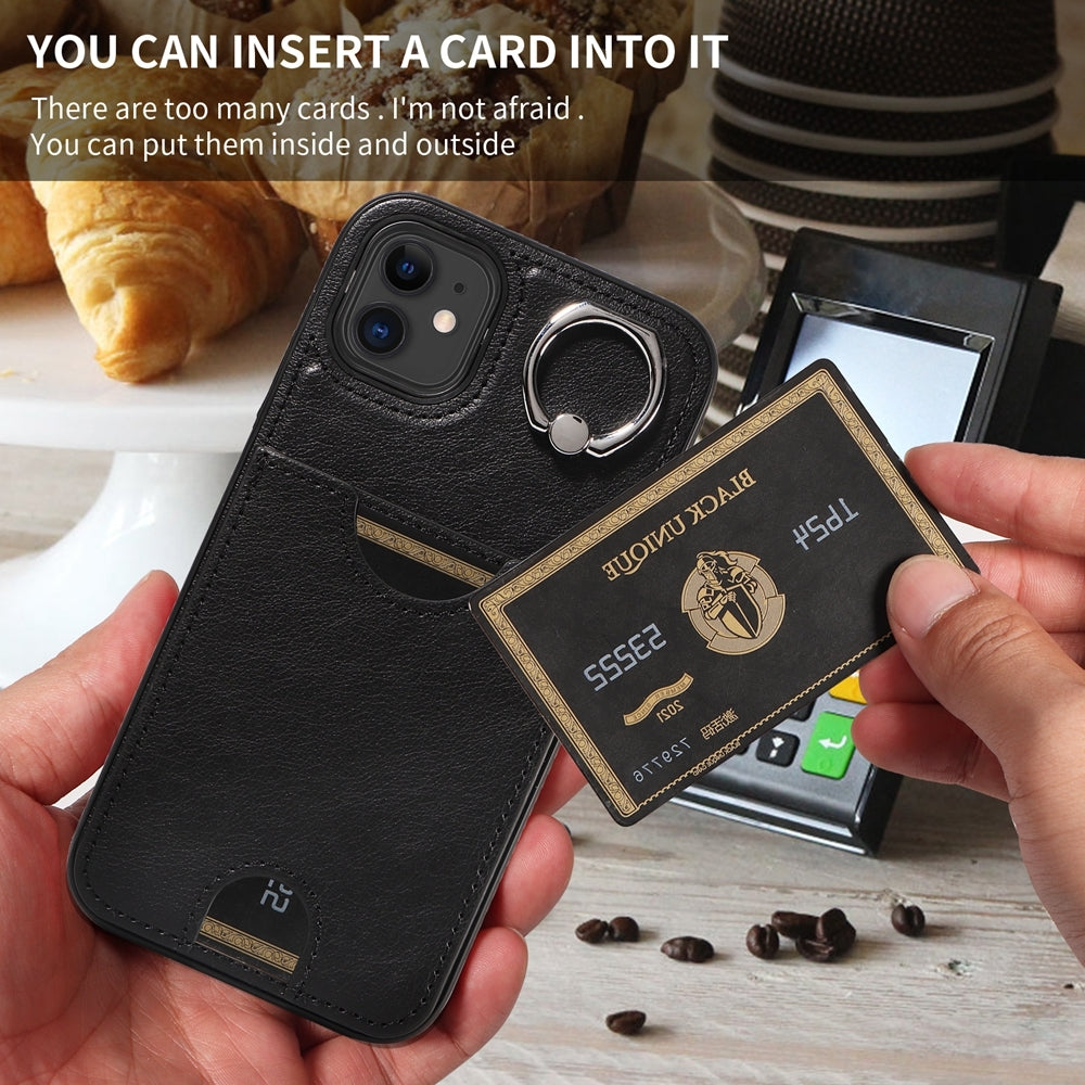 iPhone 11 Calf Texture Phone Case with Card Slot & Ring Holder - Durable & Stylish Protection