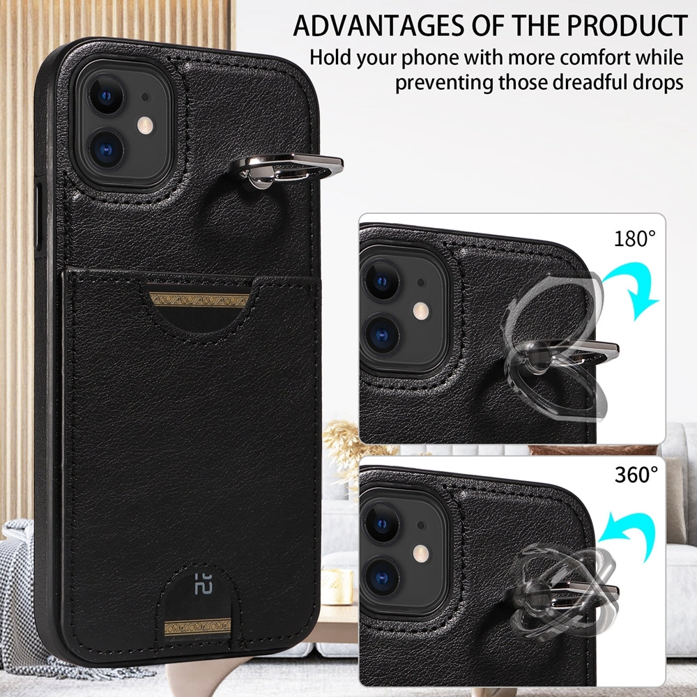 iPhone 11 Calf Texture Phone Case with Card Slot & Ring Holder - Durable & Stylish Protection