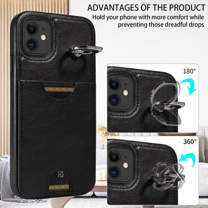 iPhone 11 Calf Texture Phone Case with Card Slot & Ring Holder - Durable & Stylish Protection