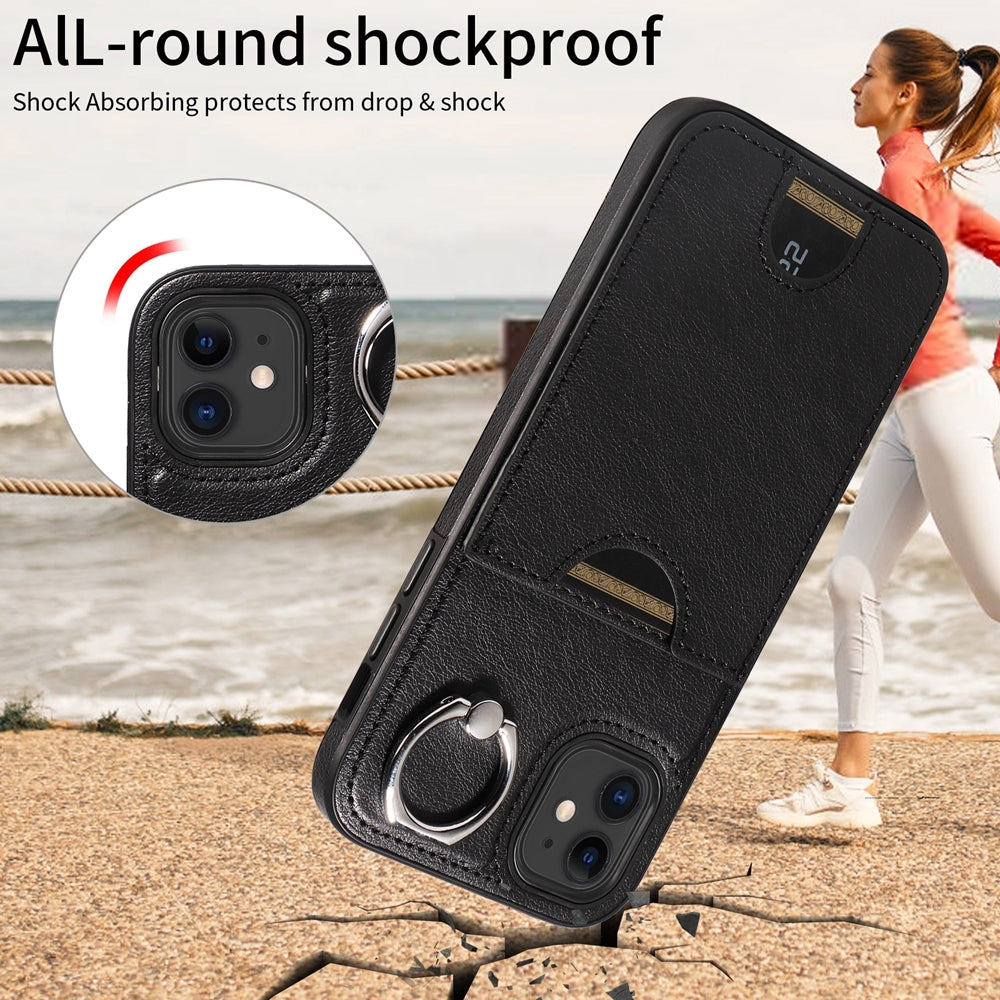 iPhone 11 Calf Texture Phone Case with Card Slot & Ring Holder - Durable & Stylish Protection