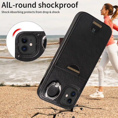 iPhone 11 Calf Texture Phone Case with Card Slot & Ring Holder - Durable & Stylish Protection