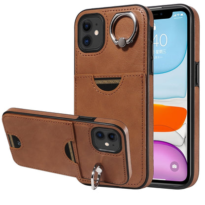 iPhone 11 Calf Texture Phone Case with Card Slot & Ring Holder - Durable & Stylish Protection