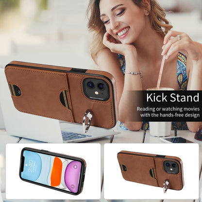 iPhone 11 Calf Texture Phone Case with Card Slot & Ring Holder - Durable & Stylish Protection