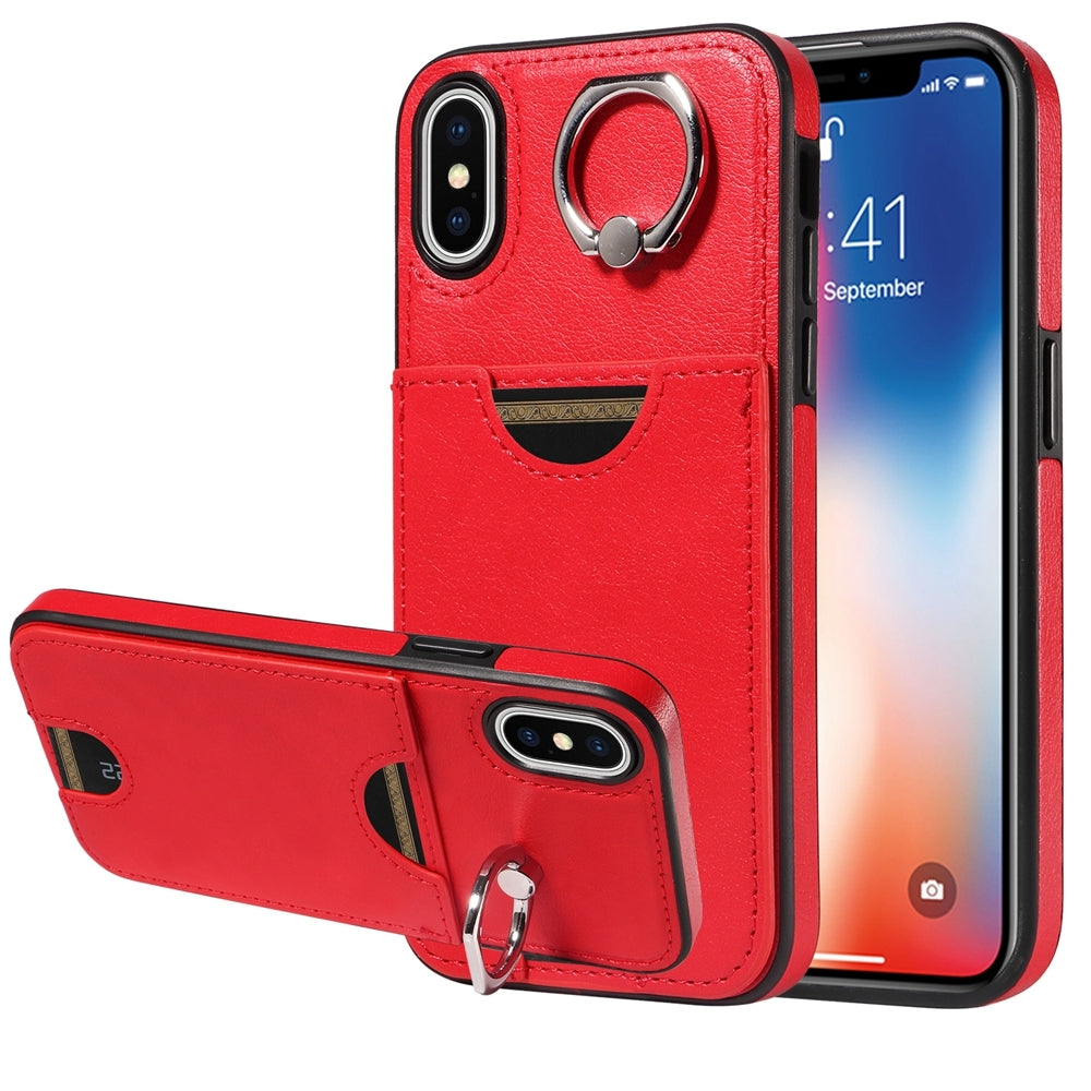 iPhone X/XS Calf Texture Phone Case with Card Slot & Ring Holder - Durable & Stylish Protection