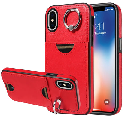 iPhone X/XS Calf Texture Phone Case with Card Slot & Ring Holder - Durable & Stylish Protection
