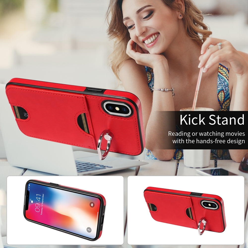 iPhone X/XS Calf Texture Phone Case with Card Slot & Ring Holder - Durable & Stylish Protection