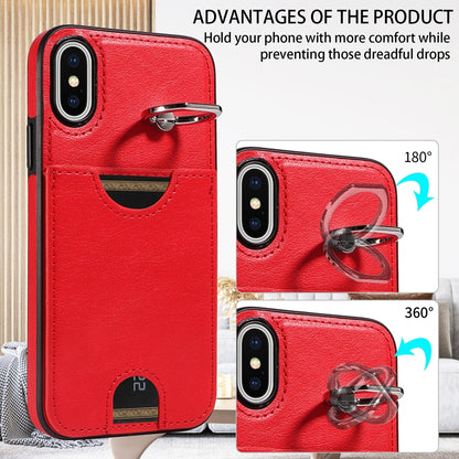 iPhone X/XS Calf Texture Phone Case with Card Slot & Ring Holder - Durable & Stylish Protection