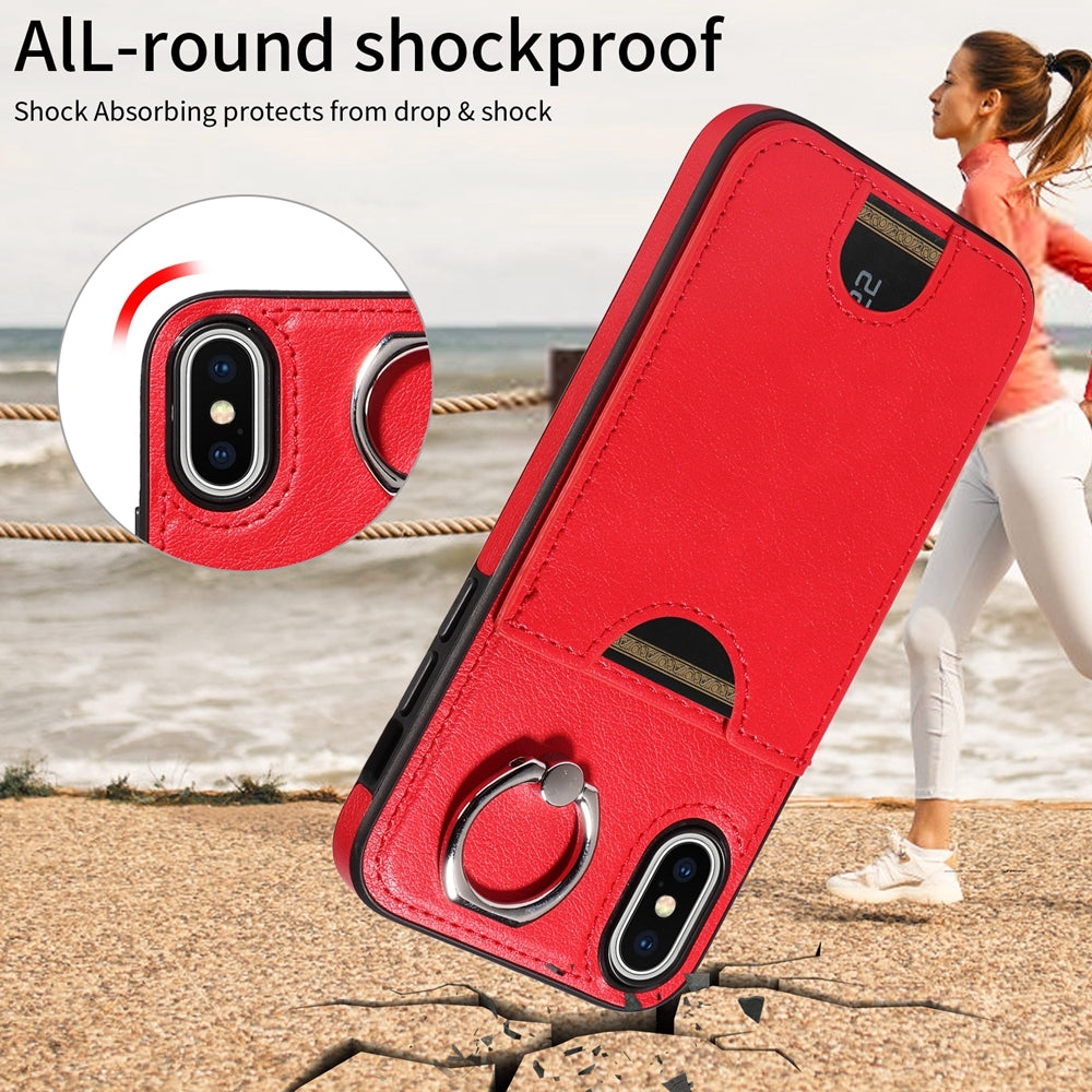 iPhone X/XS Calf Texture Phone Case with Card Slot & Ring Holder - Durable & Stylish Protection