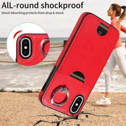 iPhone X/XS Calf Texture Phone Case with Card Slot & Ring Holder - Durable & Stylish Protection